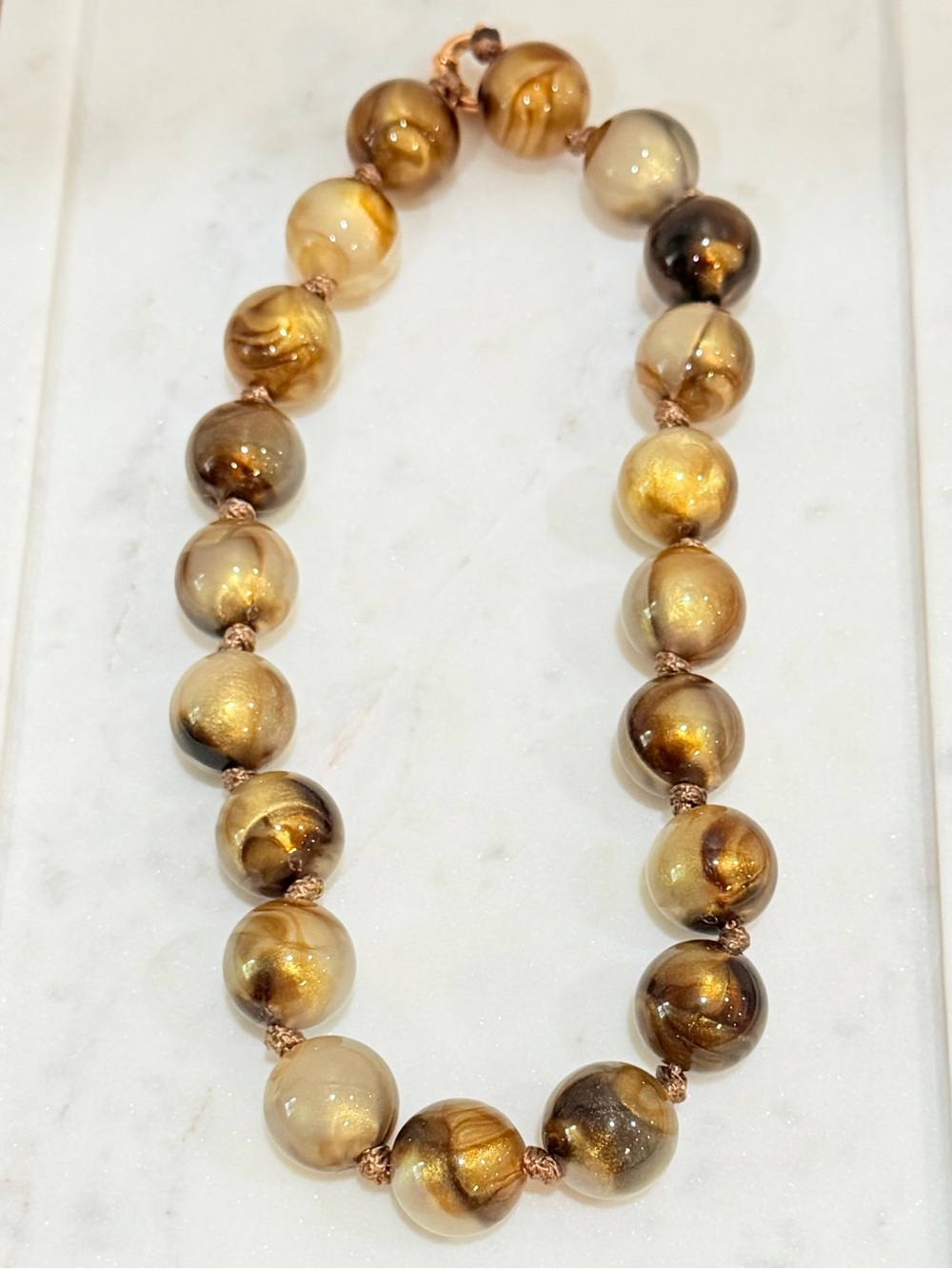 New Golden Brown Marbled Chunky Beaded Necklace